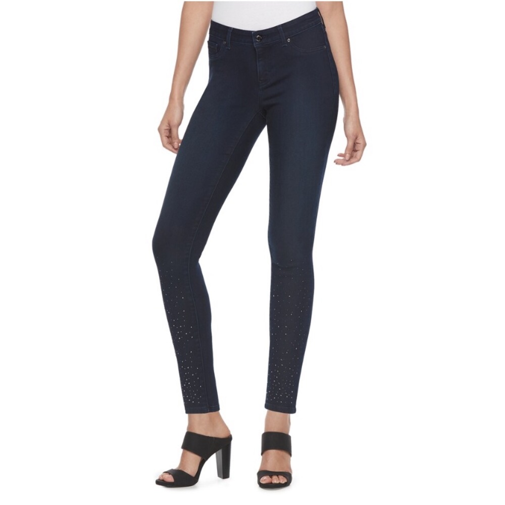 JLo Mid-rise Rhinestone Super Skinny Jeans Size 2